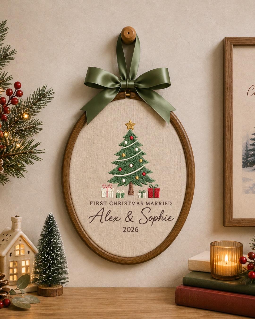 Personalized First Christmas Married Embroidered Ornament, Custom Couple Christmas Keepsake, Newlywed Ornament, Wedding Gift