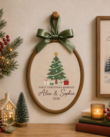 Personalized First Christmas Married Embroidered Ornament, Custom Couple Christmas Keepsake, Newlywed Ornament, Wedding Gift