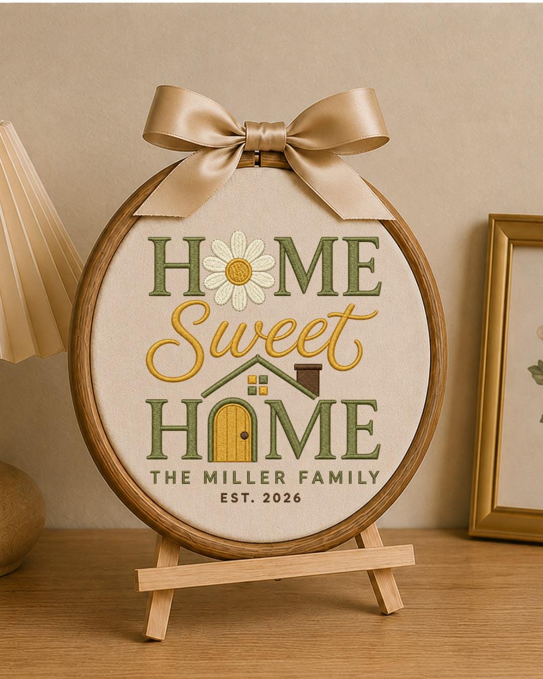 Personalized Home Sweet Home Embroidered Ornament, Custom Family Name Hoop, New Home Gift, Housewarming Keepsake, Family Established Decor