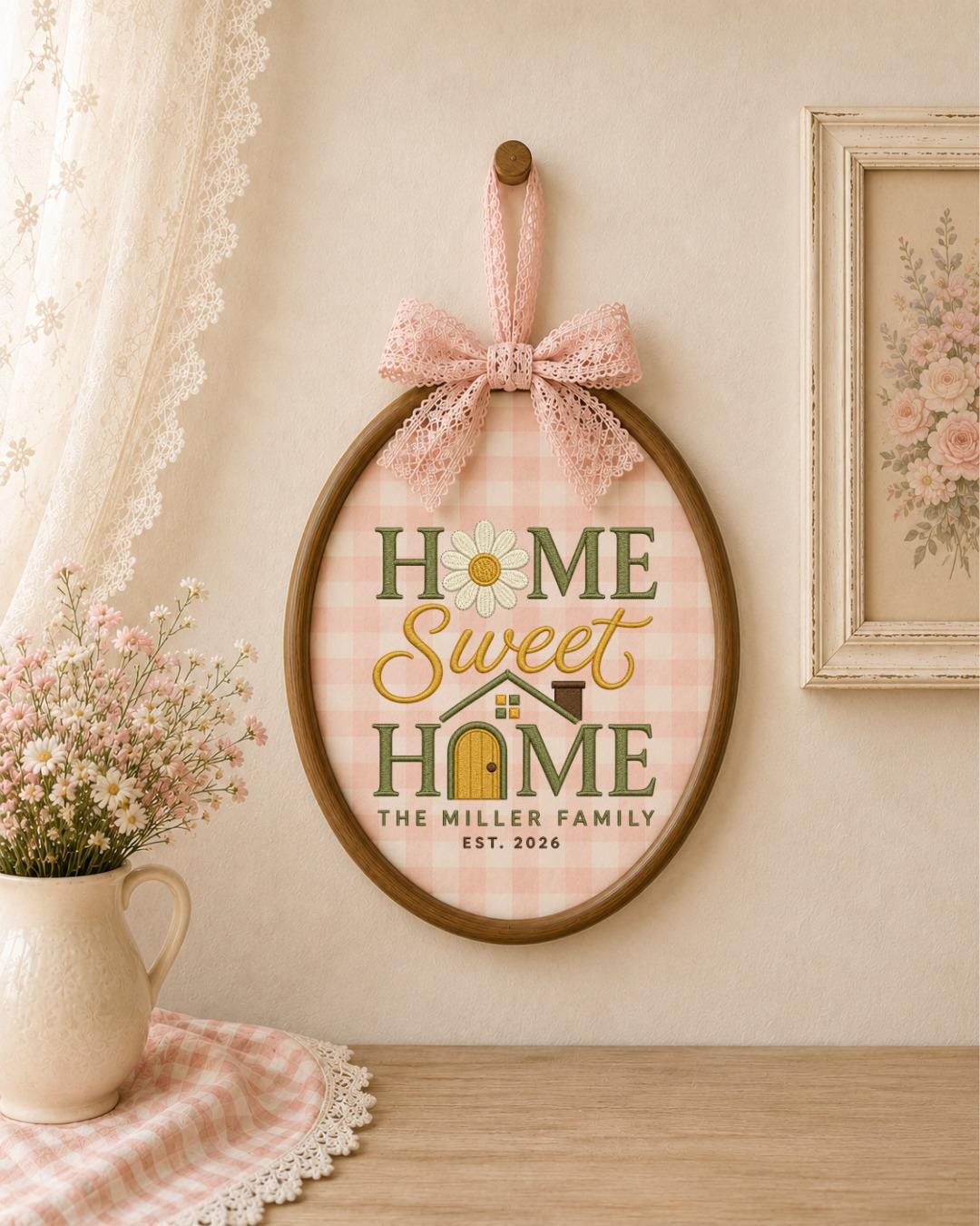 Personalized Home Sweet Home Embroidered Ornament, Custom Family Name Hoop, New Home Gift, Housewarming Keepsake, Family Established Decor