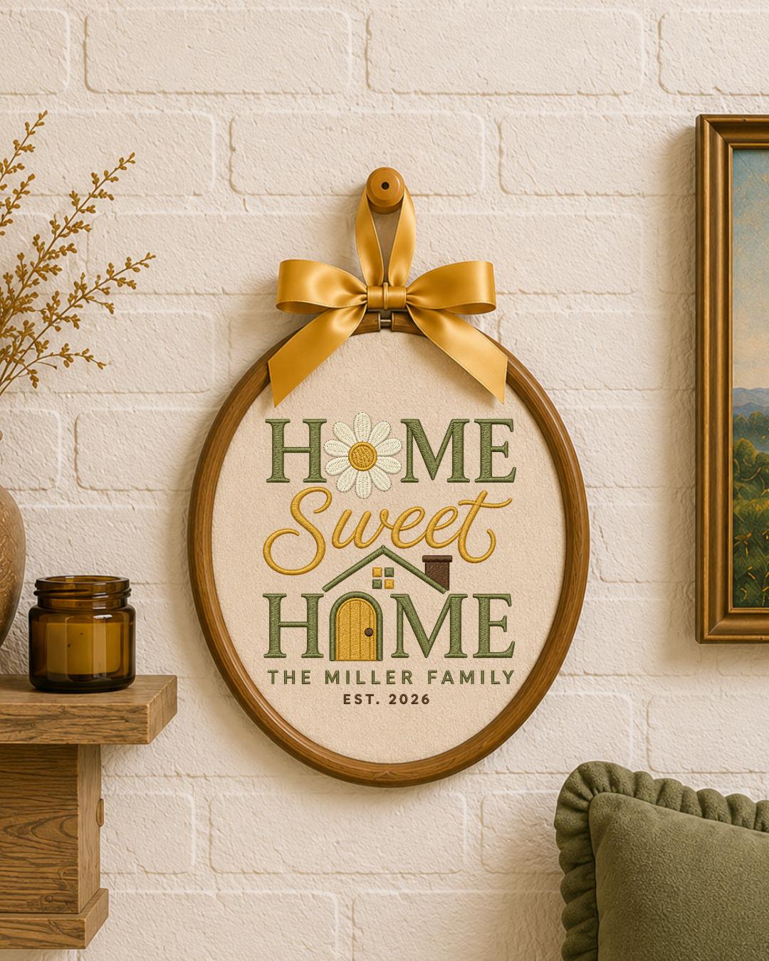 Personalized Home Sweet Home Embroidered Ornament, Custom Family Name Hoop, New Home Gift, Housewarming Keepsake, Family Established Decor