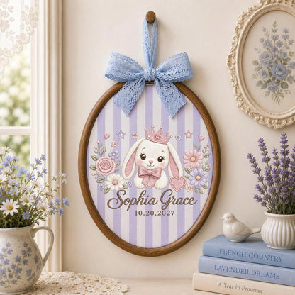 Personalized Princess Bunny Embroidered Ornament, Custom Baby Name Floral Hoop, Bunny Nursery Decor, Baby Girl Keepsake, Newborn Gift