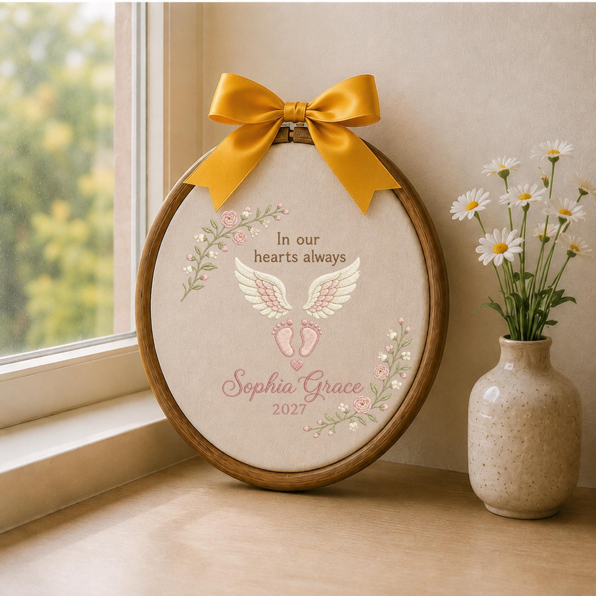Personalized Baby Memorial Embroidered Ornament, Angel Wings Memorial Hoop, Infant Loss Keepsake, In Loving Memory Baby Gift