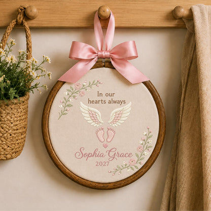 Personalized Baby Memorial Embroidered Ornament, Angel Wings Memorial Hoop, Infant Loss Keepsake, In Loving Memory Baby Gift