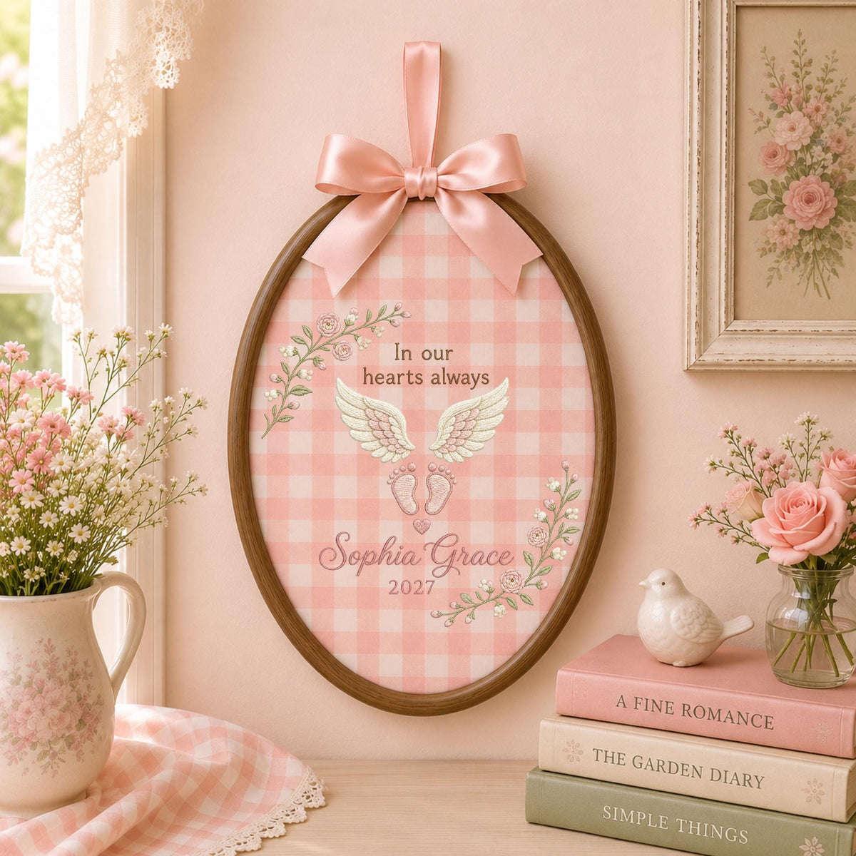 Personalized Baby Memorial Embroidered Ornament, Angel Wings Memorial Hoop, Infant Loss Keepsake, In Loving Memory Baby Gift
