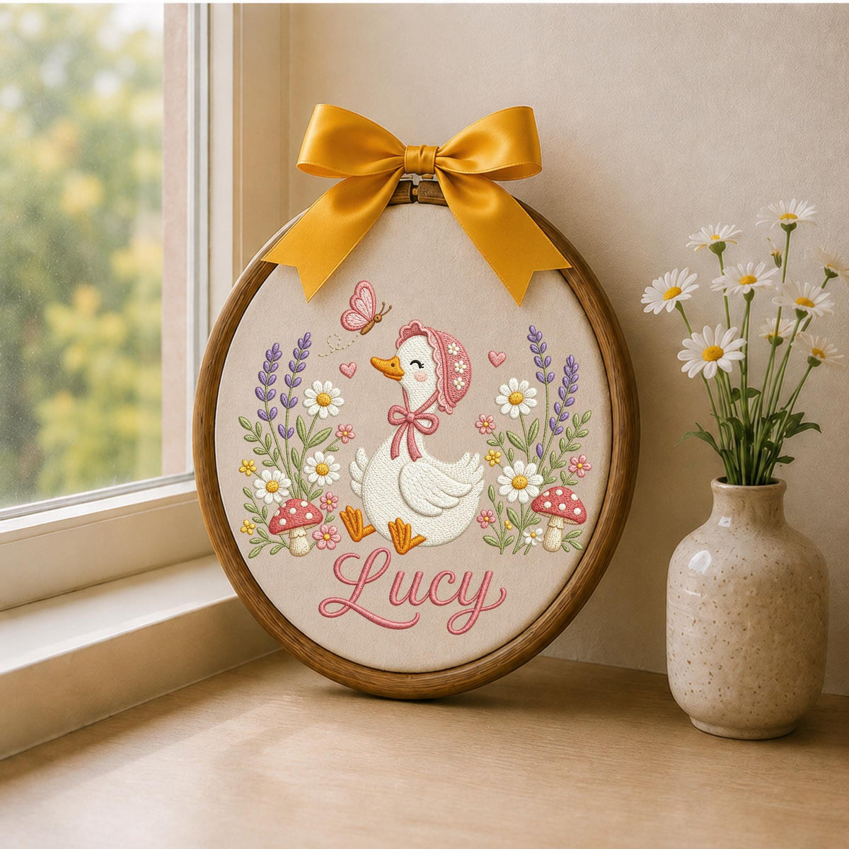 Personalized Goose Embroidered Ornament, Custom Baby Girl Name Hoop, Floral Goose Nursery Decor, Personalized Newborn Keepsake, Baby Shower