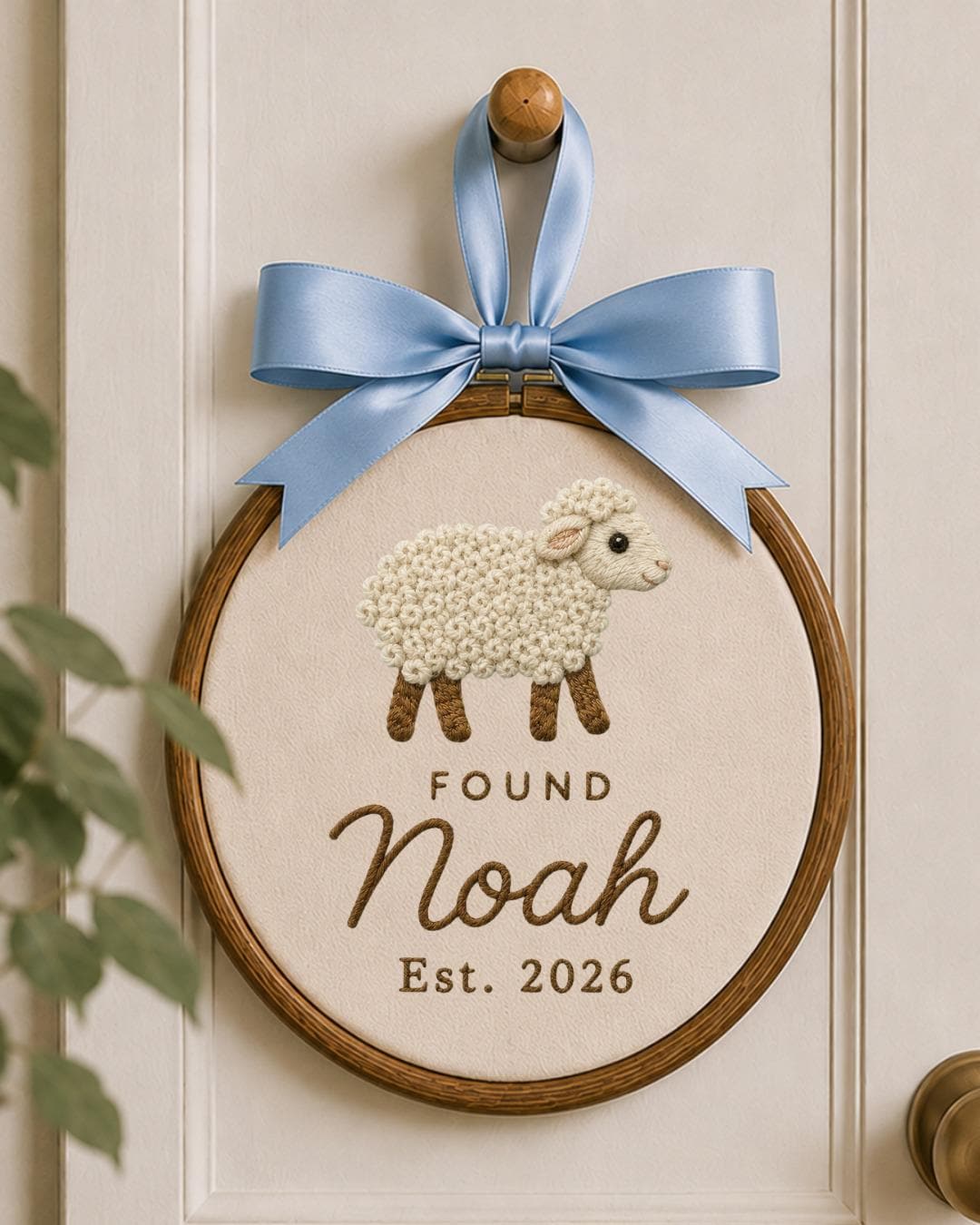 Personalized Sheep Embroidered Ornament, Custom Baby Name Hoop, Found Sheep Nursery Decor, Christian Baby Gift, Newborn Keepsake