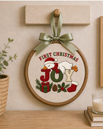 First Christmas Goose Embroidered Ornament, Personalized Holiday Hoop, Christmas Goose Decor, Baby First Christmas Gift, Festive Keepsake