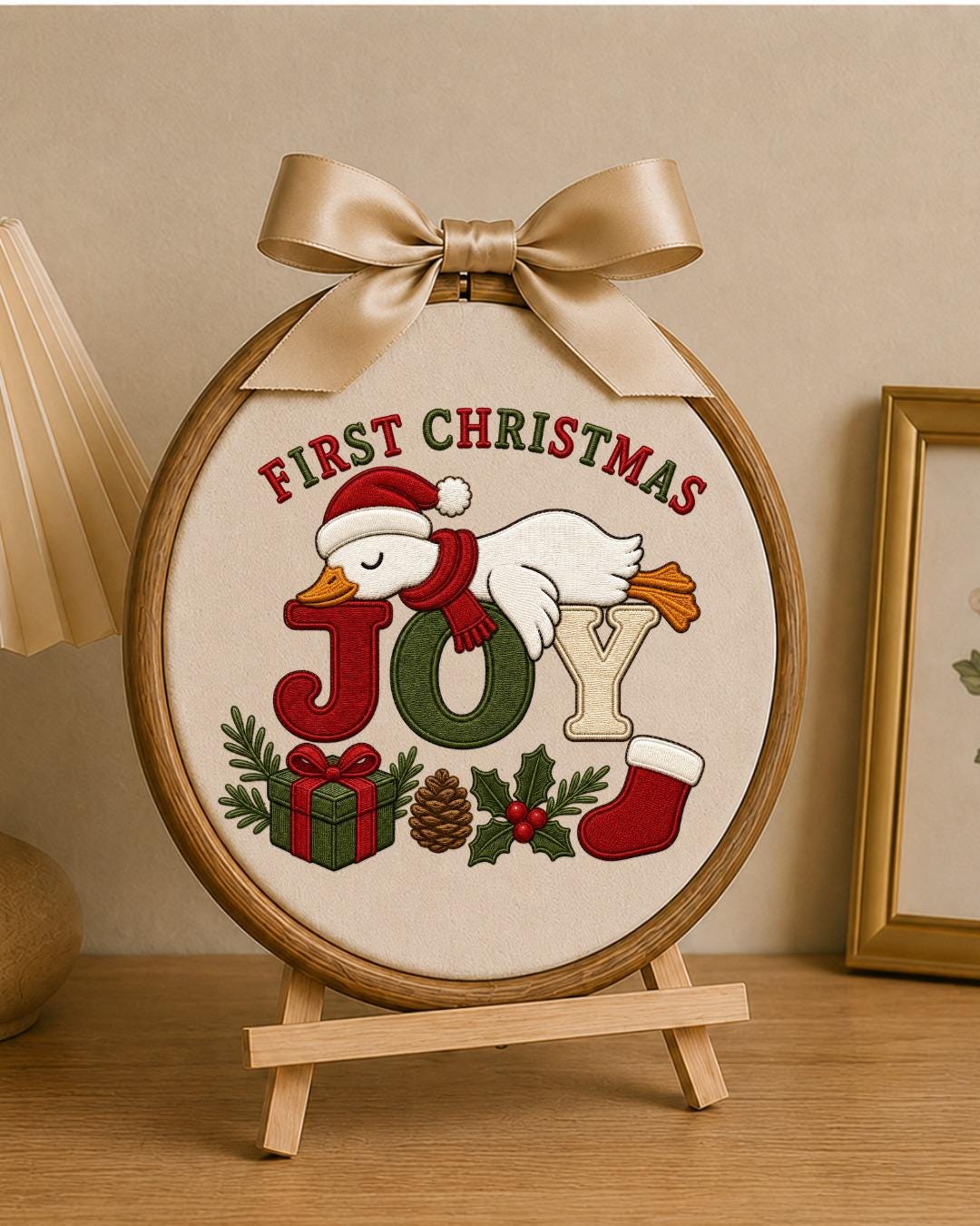 First Christmas Goose Embroidered Ornament, Personalized Holiday Hoop, Christmas Goose Decor, Baby First Christmas Gift, Festive Keepsake