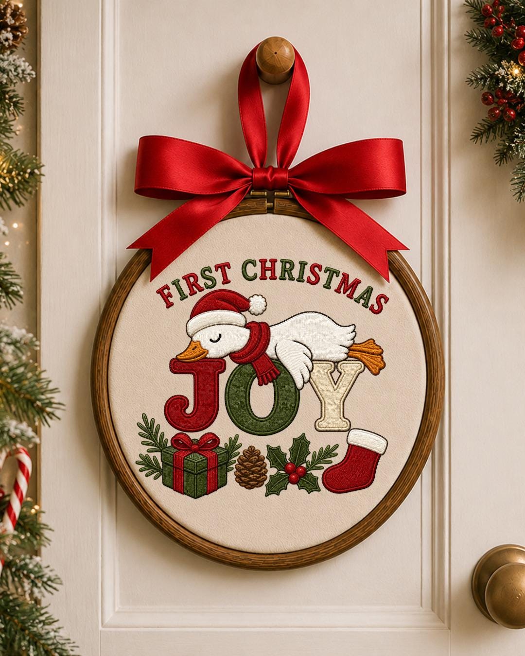 First Christmas Goose Embroidered Ornament, Personalized Holiday Hoop, Christmas Goose Decor, Baby First Christmas Gift, Festive Keepsake