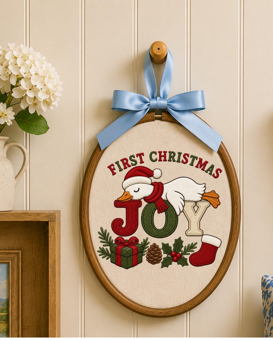 First Christmas Goose Embroidered Ornament, Personalized Holiday Hoop, Christmas Goose Decor, Baby First Christmas Gift, Festive Keepsake