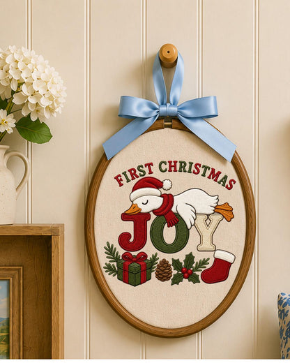 First Christmas Goose Embroidered Ornament, Personalized Holiday Hoop, Christmas Goose Decor, Baby First Christmas Gift, Festive Keepsake