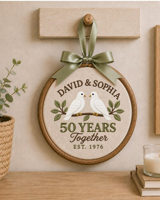 50th Anniversary Embroidered Ornament, Personalized Couple Names, Golden Anniversary Gift, 50 Years Together Keepsake, Wedding Anniversary