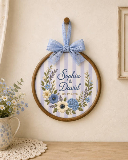 Personalized Wedding Embroidered Ornament, Custom Couple Names Floral Hoop, Wedding Date Keepsake, Anniversary Gift, Bridal Shower Gift