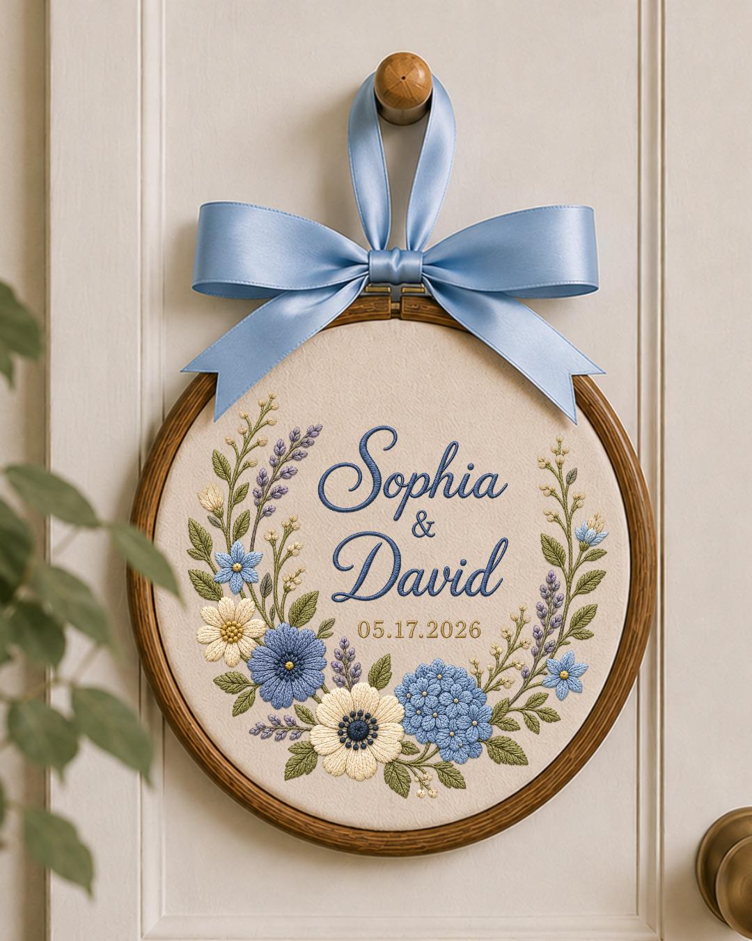 Personalized Wedding Embroidered Ornament, Custom Couple Names Floral Hoop, Wedding Date Keepsake, Anniversary Gift, Bridal Shower Gift