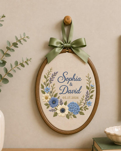 Personalized Wedding Embroidered Ornament, Custom Couple Names Floral Hoop, Wedding Date Keepsake, Anniversary Gift, Bridal Shower Gift