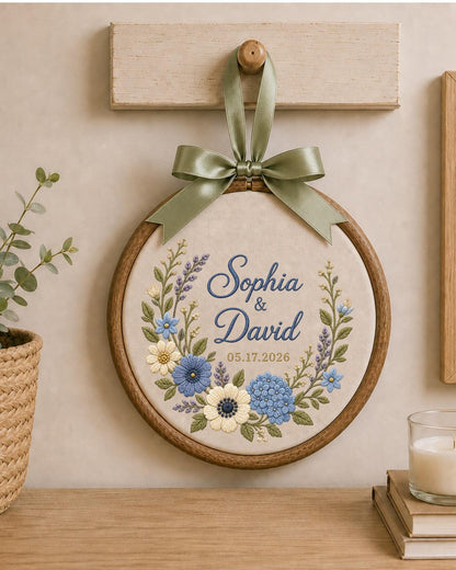 Personalized Wedding Embroidered Ornament, Custom Couple Names Floral Hoop, Wedding Date Keepsake, Anniversary Gift, Bridal Shower Gift