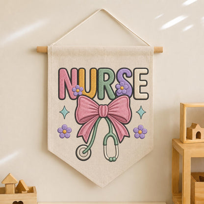 Nurse Embroidered Wall Hanging Banner, Stethoscope Nurse Decor, Nurse Appreciation Gift, Nursing Graduation Gift, Healthcare Worker Decor