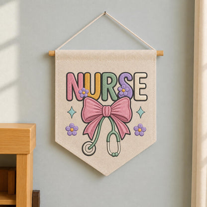 Nurse Embroidered Wall Hanging Banner, Stethoscope Nurse Decor, Nurse Appreciation Gift, Nursing Graduation Gift, Healthcare Worker Decor