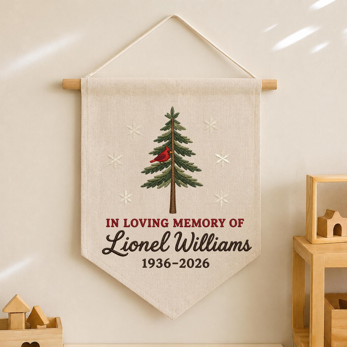 Personalized Cardinal Memorial Embroidered Wall Hanging Banner, In Loving Memory Sign, Sympathy Gift, Remembrance Keepsake Decor
