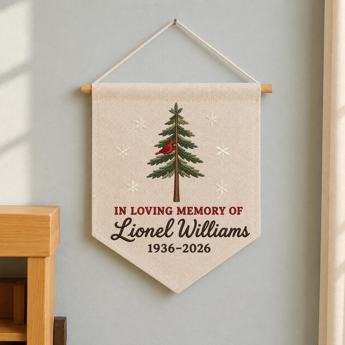 Personalized Cardinal Memorial Embroidered Wall Hanging Banner, In Loving Memory Sign, Sympathy Gift, Remembrance Keepsake Decor