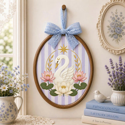 Personalized Embroidered Ornament, Swan Lotus Ornament, Elegant Floral Swan Decor, Baby Girl Nursery Gift, Personalized Keepsake