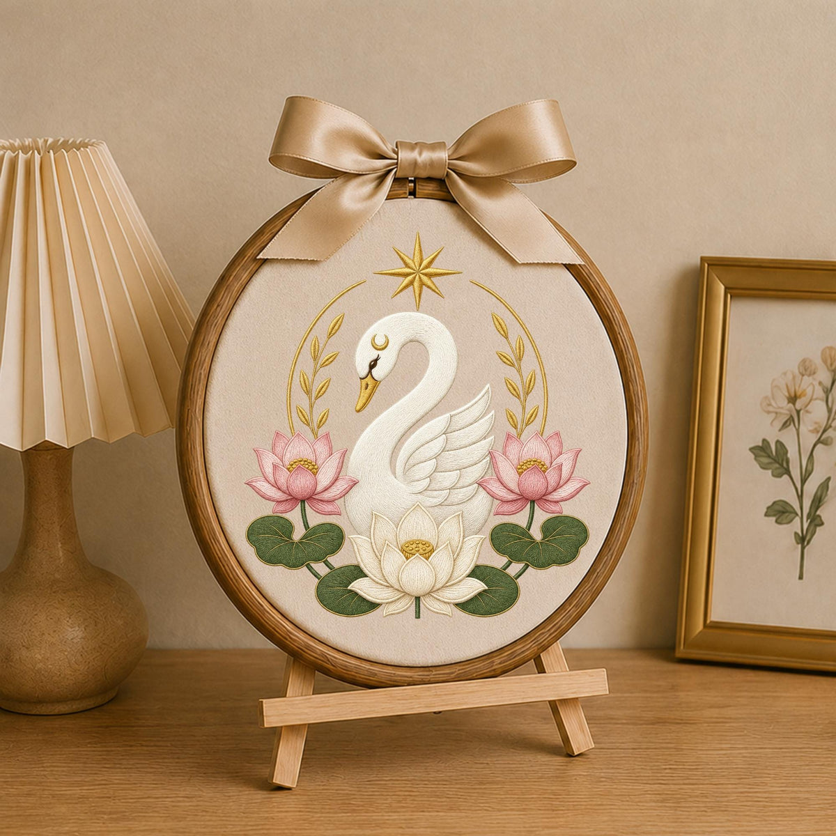 Personalized Embroidered Ornament, Swan Lotus Ornament, Elegant Floral Swan Decor, Baby Girl Nursery Gift, Personalized Keepsake
