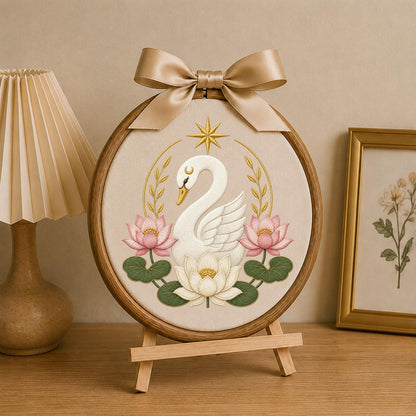 Personalized Embroidered Ornament, Swan Lotus Ornament, Elegant Floral Swan Decor, Baby Girl Nursery Gift, Personalized Keepsake