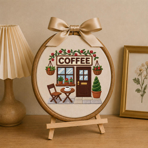 Embroidered Ornament, Coffee Shop Decor, Coffee Lover Gift, Cafe Ornament, Barista Gift, Cozy Coffee House Keepsake