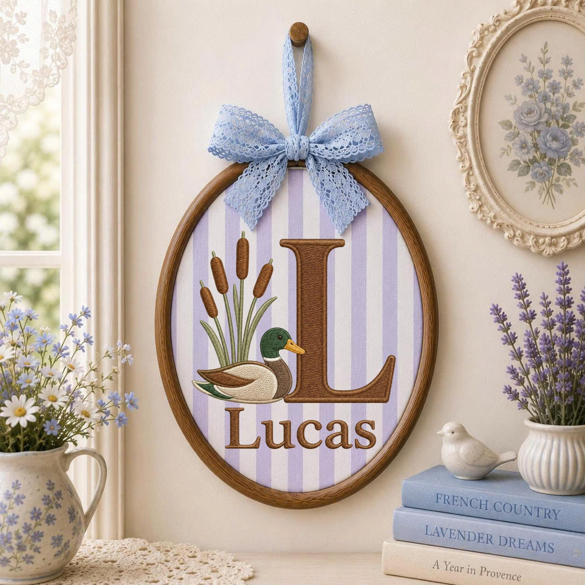 Personalized Embroidered Ornament, Mallard Duck Nursery Ornament, Custom Initial Name Gift, Woodland Baby Boy Decor, Duck Keepsake