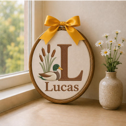 Personalized Embroidered Ornament, Mallard Duck Nursery Ornament, Custom Initial Name Gift, Woodland Baby Boy Decor, Duck Keepsake