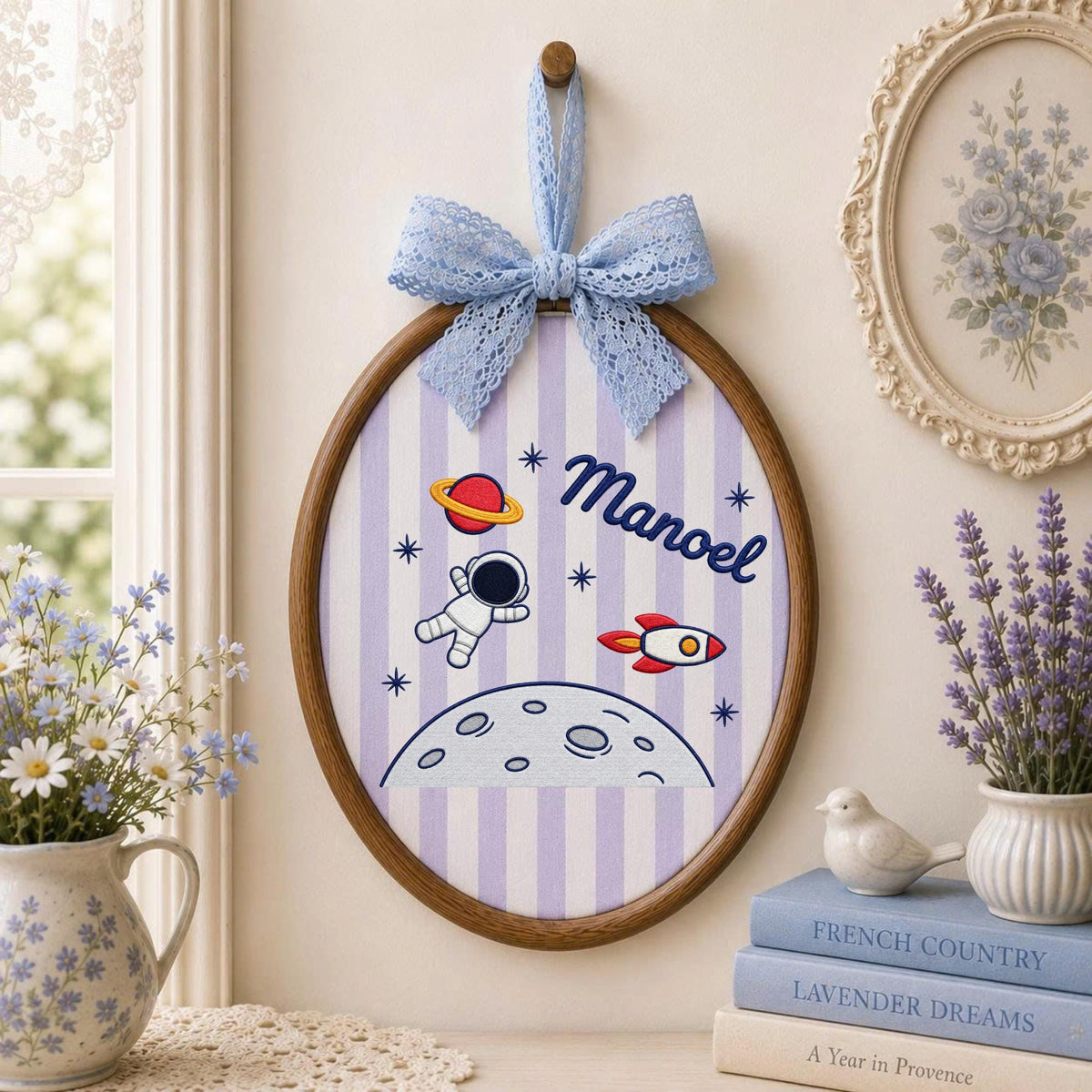 Personalized Embroidered Ornament, Astronaut Space Ornament, Custom Name Rocket Nursery Decor, Baby Boy Space Gift, Moon Keepsake