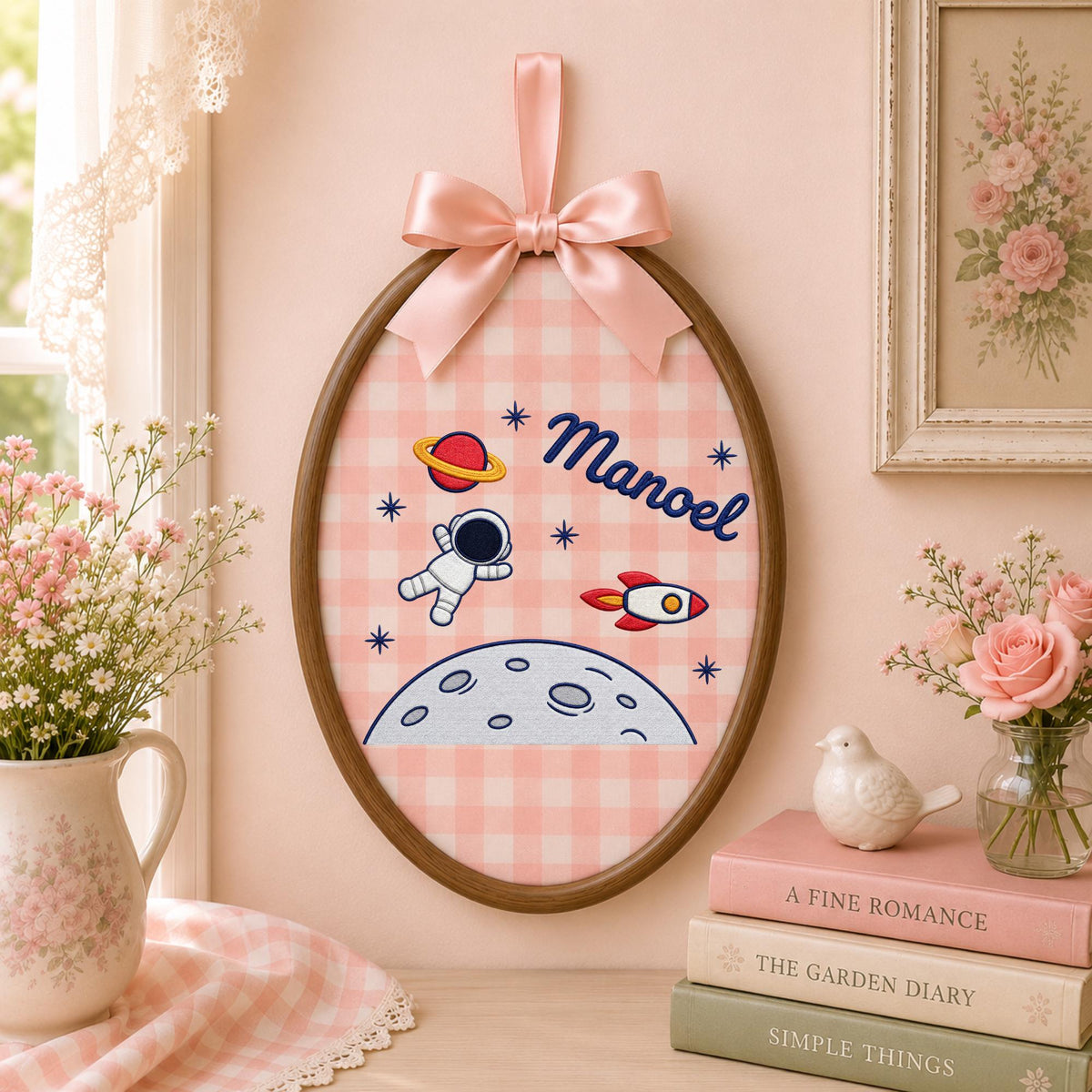 Personalized Embroidered Ornament, Astronaut Space Ornament, Custom Name Rocket Nursery Decor, Baby Boy Space Gift, Moon Keepsake