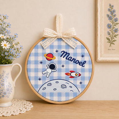 Personalized Embroidered Ornament, Astronaut Space Ornament, Custom Name Rocket Nursery Decor, Baby Boy Space Gift, Moon Keepsake