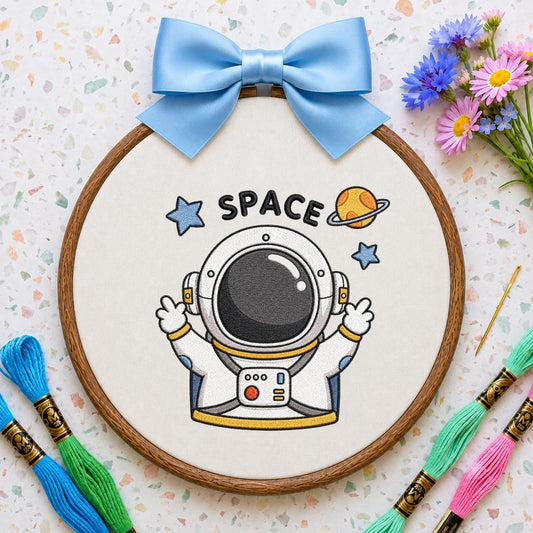 Embroidered Astronaut Space Wall Art Decor, Cute Spaceman Galaxy Planet Stars Oval Wood Hoop Hanging Sign, Baby Boy Room Decor, Gift