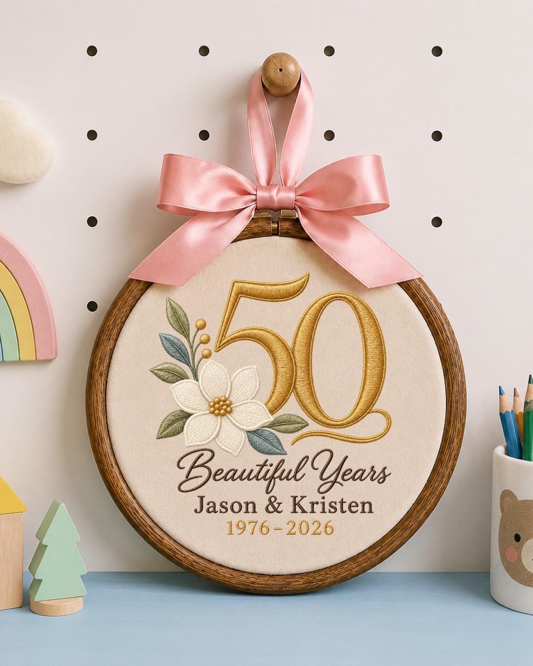 Personalized 50th Anniversary Embroidered Ornament, Custom Golden Wedding Anniversary Keepsake, 50 Years Together Gift, Couple Anniversary