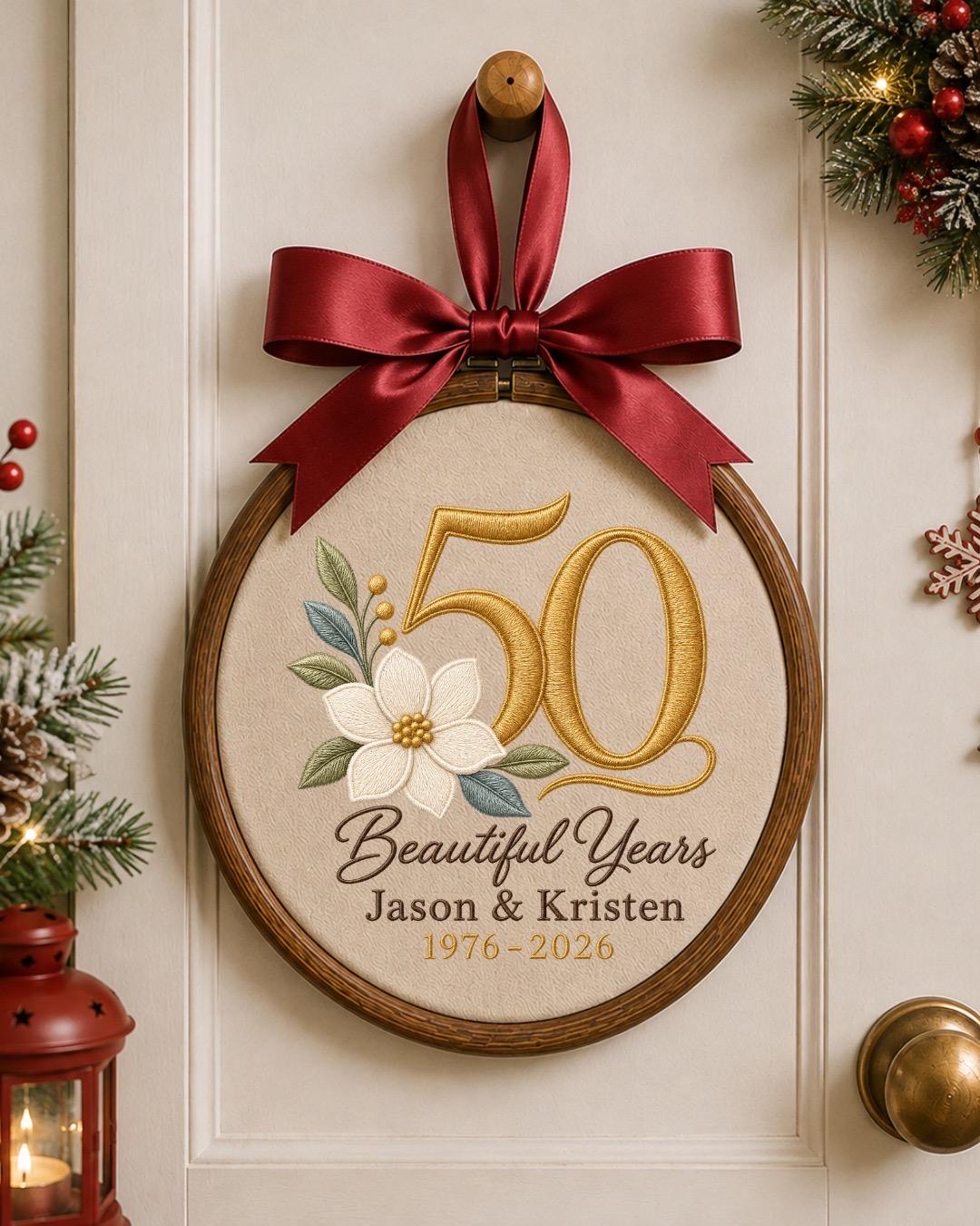 Personalized 50th Anniversary Embroidered Ornament, Custom Golden Wedding Anniversary Keepsake, 50 Years Together Gift, Couple Anniversary