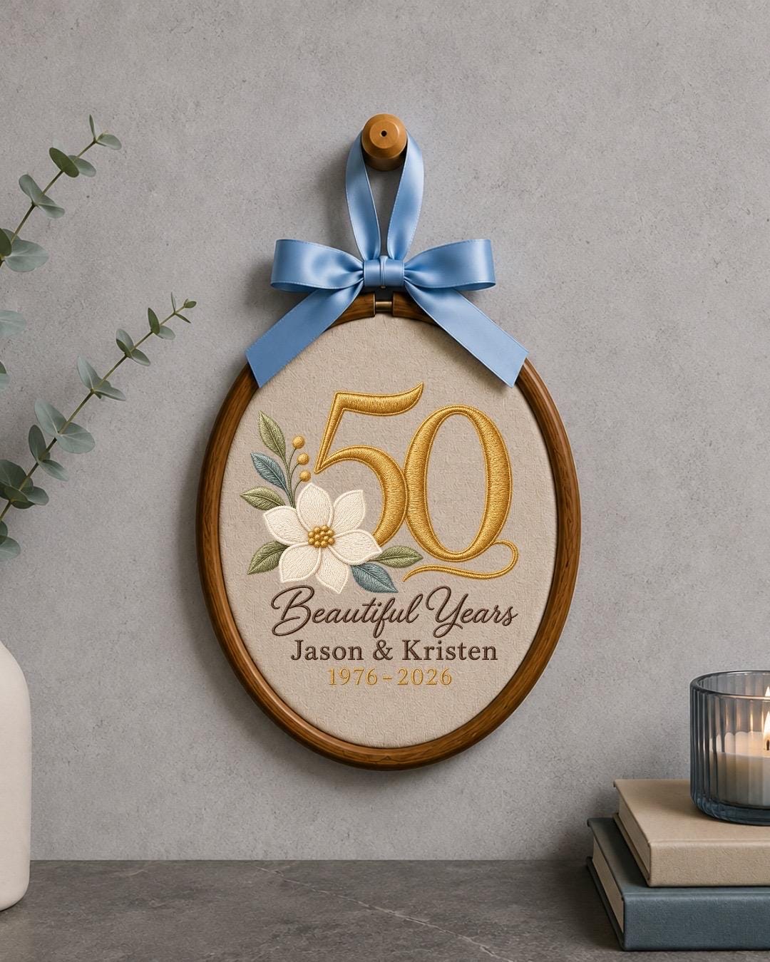 Personalized 50th Anniversary Embroidered Ornament, Custom Golden Wedding Anniversary Keepsake, 50 Years Together Gift, Couple Anniversary