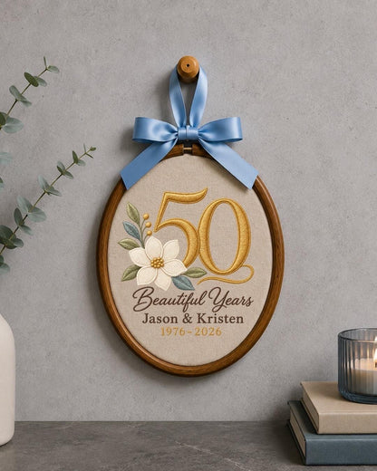 Personalized 50th Anniversary Embroidered Ornament, Custom Golden Wedding Anniversary Keepsake, 50 Years Together Gift, Couple Anniversary