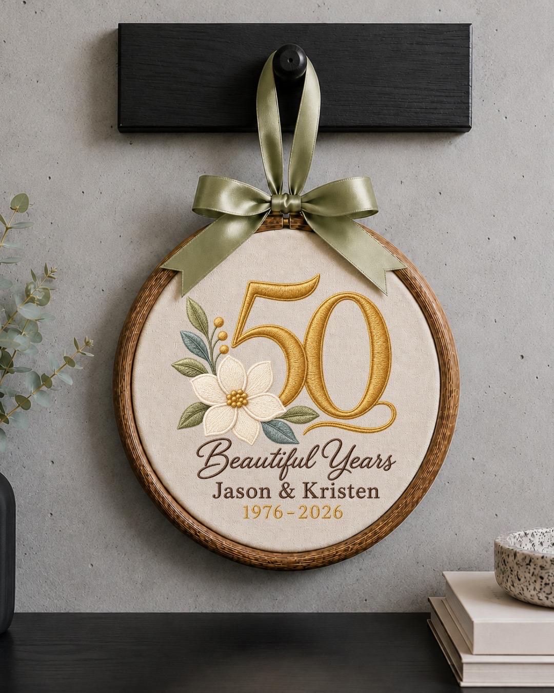 Personalized 50th Anniversary Embroidered Ornament, Custom Golden Wedding Anniversary Keepsake, 50 Years Together Gift, Couple Anniversary