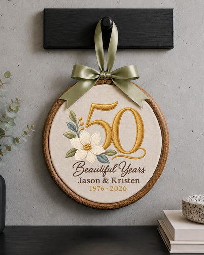 Personalized 50th Anniversary Embroidered Ornament, Custom Golden Wedding Anniversary Keepsake, 50 Years Together Gift, Couple Anniversary