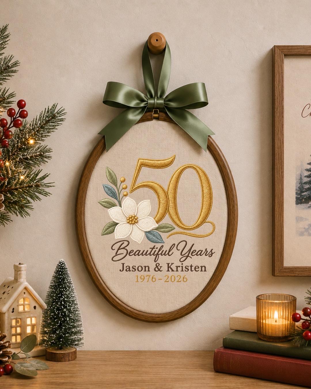 Personalized 50th Anniversary Embroidered Ornament, Custom Golden Wedding Anniversary Keepsake, 50 Years Together Gift, Couple Anniversary