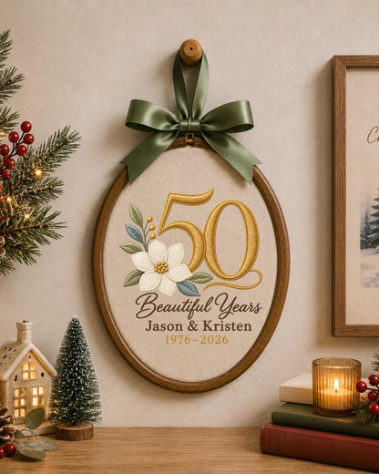 Personalized 50th Anniversary Embroidered Ornament, Custom Golden Wedding Anniversary Keepsake, 50 Years Together Gift, Couple Anniversary