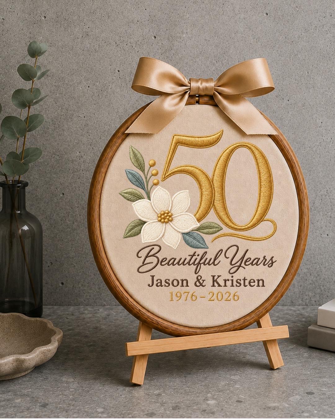 Personalized 50th Anniversary Embroidered Ornament, Custom Golden Wedding Anniversary Keepsake, 50 Years Together Gift, Couple Anniversary