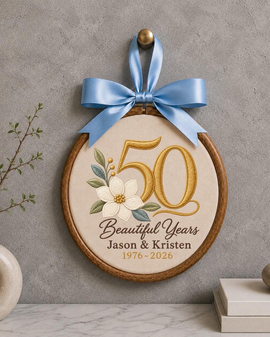 Personalized 50th Anniversary Embroidered Ornament, Custom Golden Wedding Anniversary Keepsake, 50 Years Together Gift, Couple Anniversary