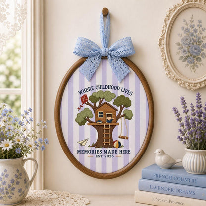 Treehouse Memories Are Made Here Oval Hoop Decor, Embroidered Where Childhood Lives Swing Kite Nursery Sign, Kids Room Birthday Gift