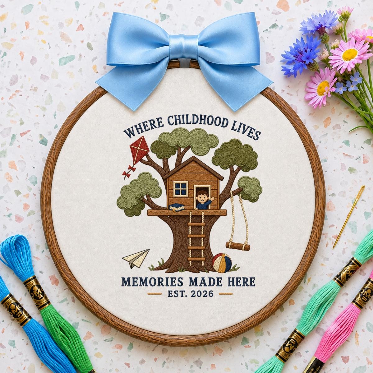Treehouse Memories Are Made Here Oval Hoop Decor, Embroidered Where Childhood Lives Swing Kite Nursery Sign, Kids Room Birthday Gift