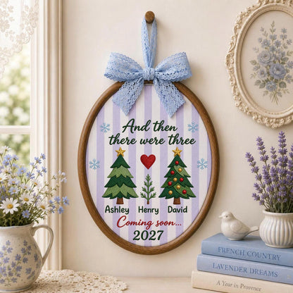 Personalized Embroidered Ornament, Pregnancy Announcement Christmas Ornament, And Then There Were Three, Baby Coming Soon 2027 Keepsake