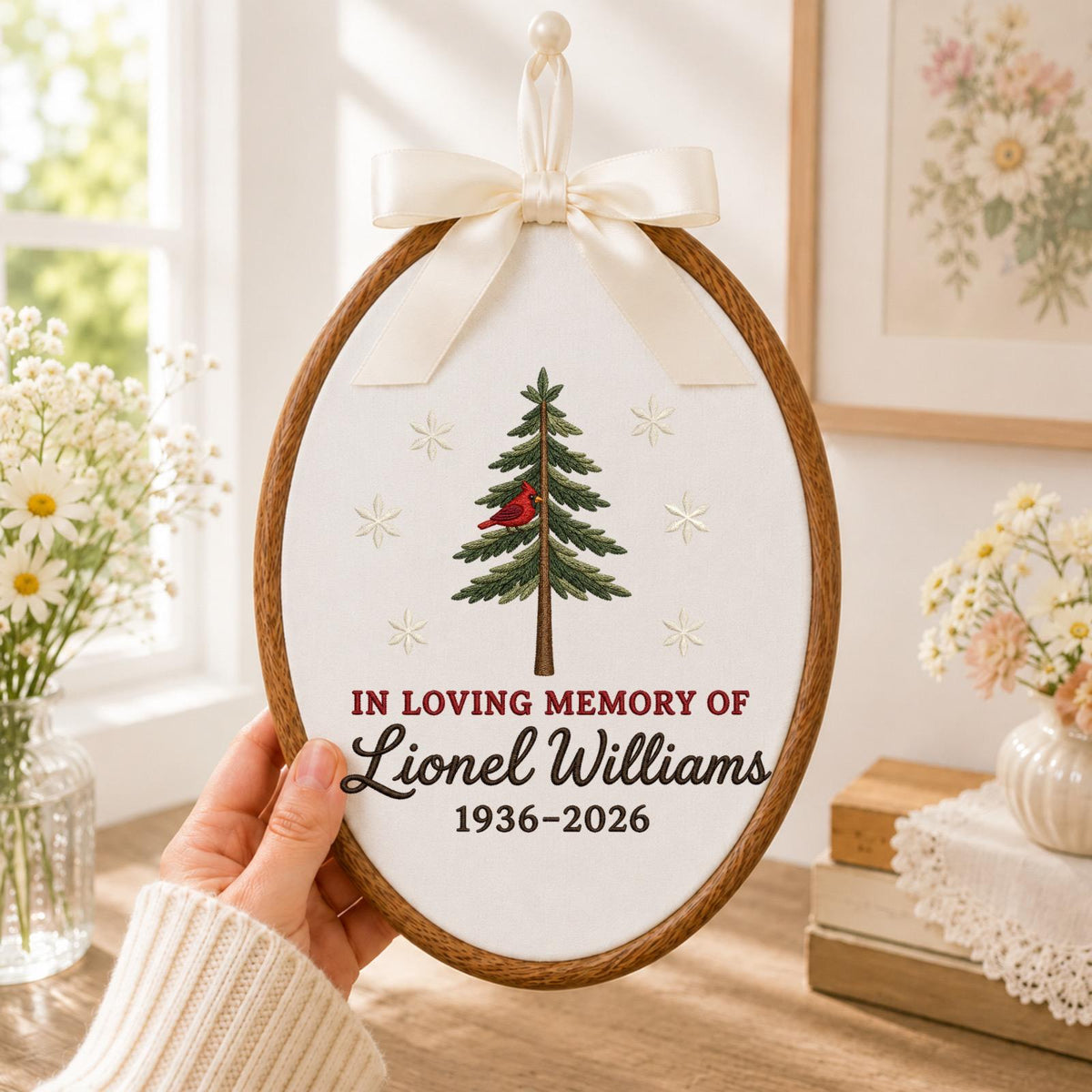 Personalized Embroidered Ornament, Cardinal Memorial Ornament, In Loving Memory Gift, Custom Name Remembrance Keepsake, Sympathy Christmas