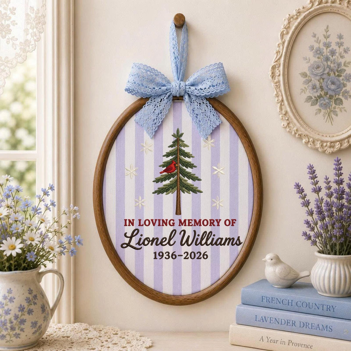 Personalized Embroidered Ornament, Cardinal Memorial Ornament, In Loving Memory Gift, Custom Name Remembrance Keepsake, Sympathy Christmas
